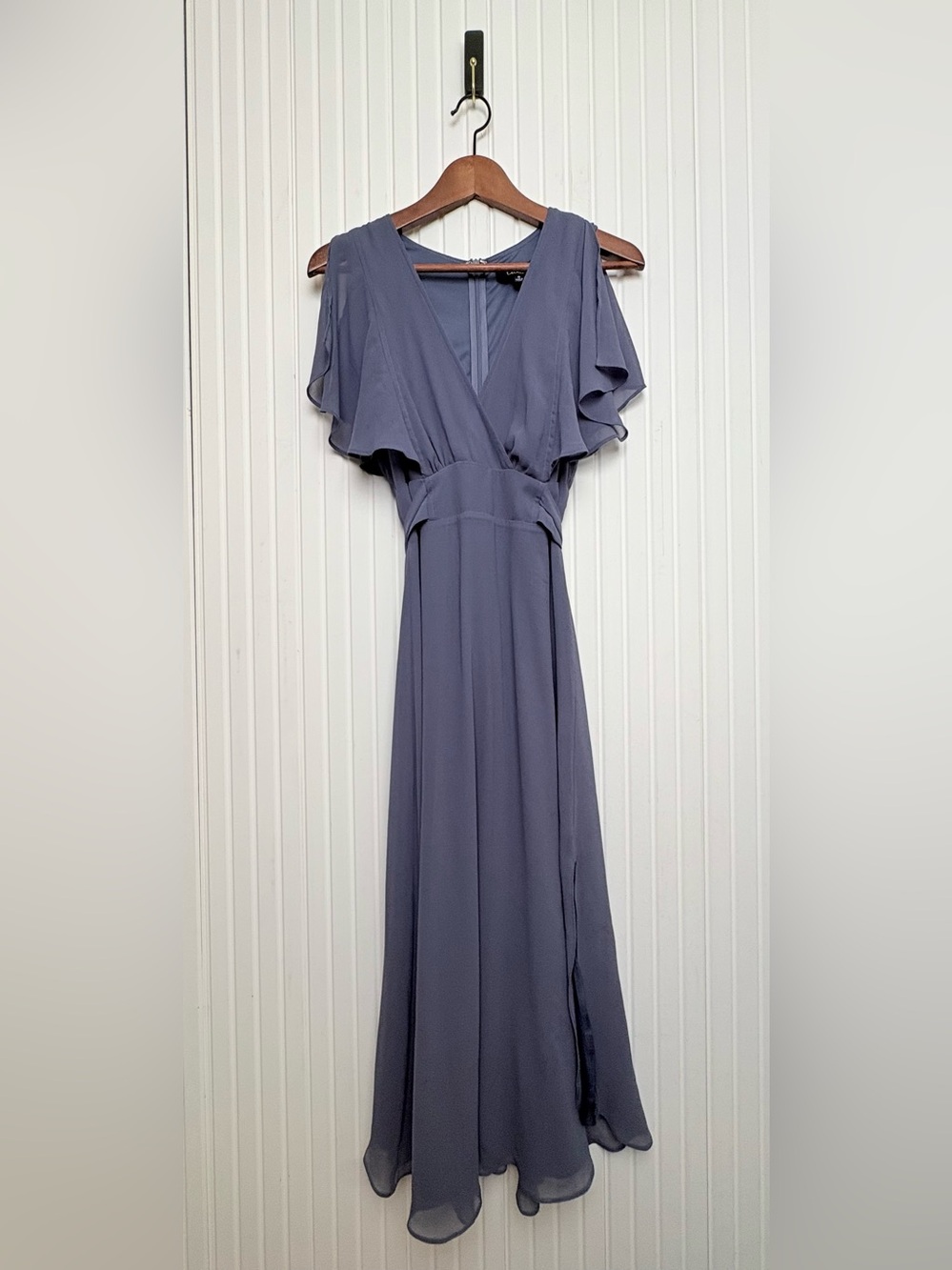 Lulus Flutter Sleeve Midi Dress S Blue Feminine Wedding Guest Bridesmaid Fall